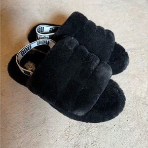 UGG Black Fluffy Slippers